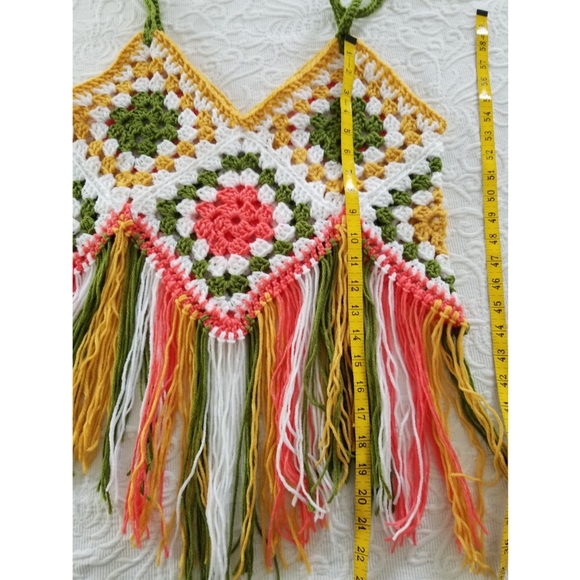 Fringed crop top granny squares boho hippie crochet - Picture 3 of 9